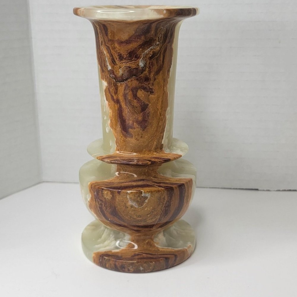 Alabaster Onyx Marble Stone Vase 6 1/4 inches Midcentury Modern Vintage